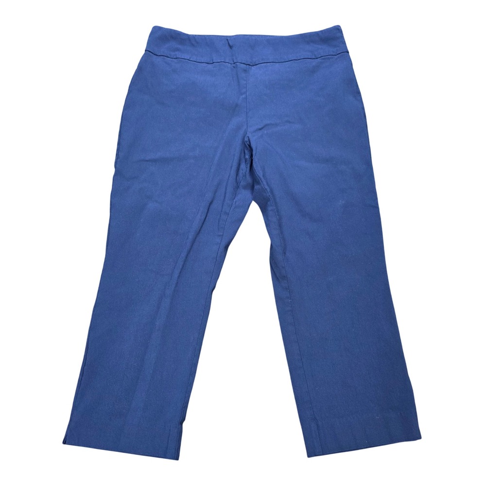St. Johns Bay Capri Pull On Pants Women's Size 14 Navy Blue Stretch Side Silts